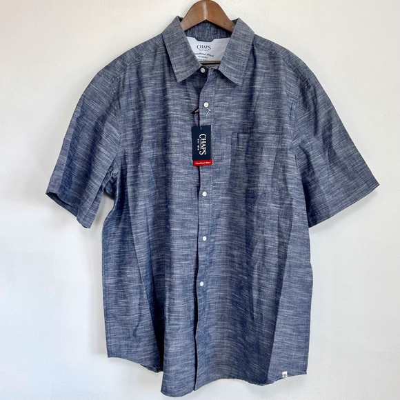 NWT Chaps Short Sleeve Coastland Wash Chambray Big & Tall Button-up Shirt 2XLT - Picture 3 of 11